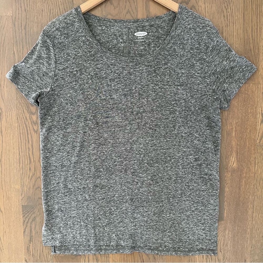 Old Navy Linen Blend Short Sleeve Boyfriend Pocket Tee Heather Grey Small